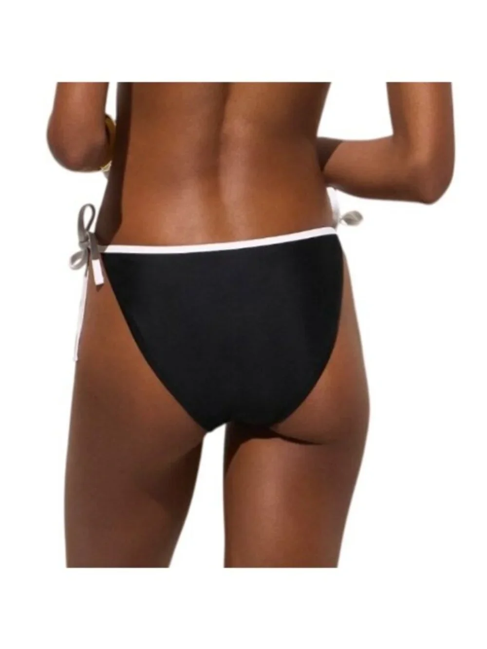 NWT J.Crew String Bikini Bottom XL Black White Contrast-Trim Mid Rise Adjustable
